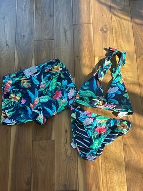 Tommy Bahama Navy Tropi Calling Tropical Floral Halter Bikini with Swim Shorts